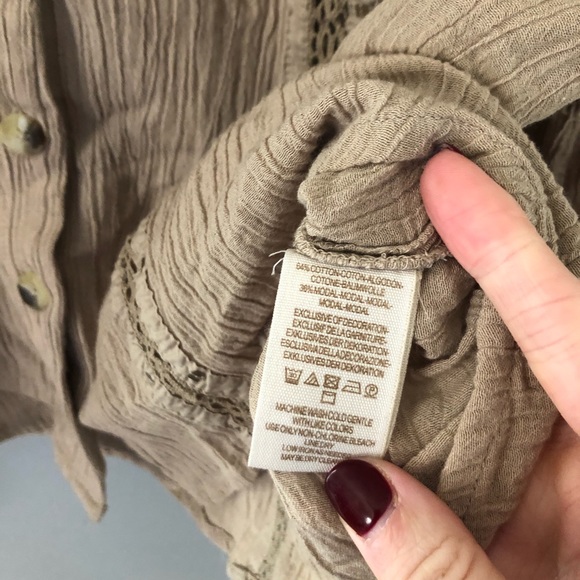 Free People Boho Button Down Long Sleeve Blouse Tan XS - Picture 6 of 9